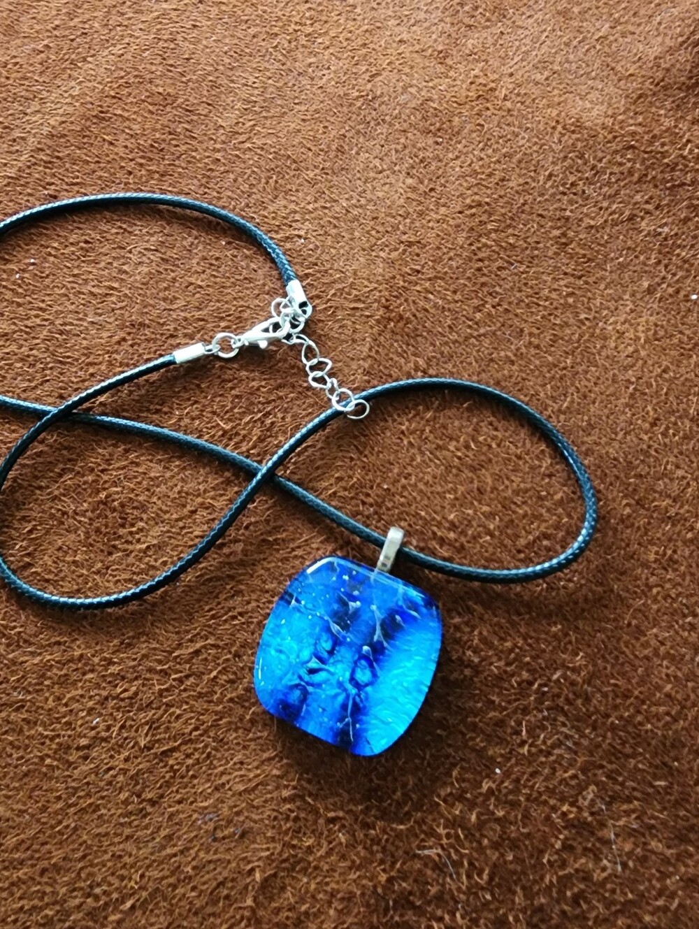 Dichroic Blue Glass Pendant Necklace Vintage Y2K
